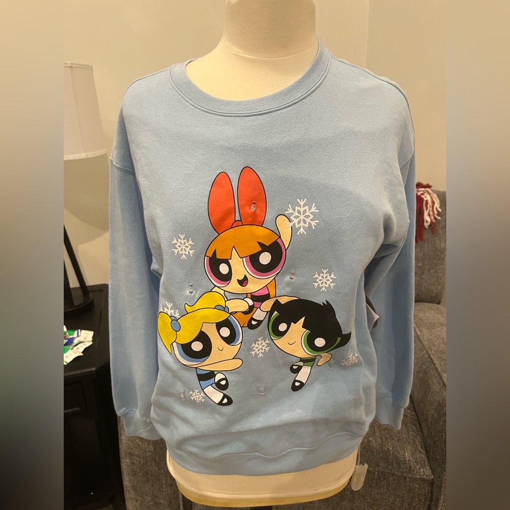 Forever21 Blue Powerpuff Girls Graphic Pullover Light Up Fleece Sweatshirt Small